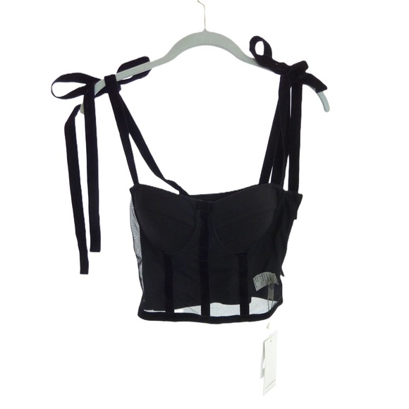 NWT Commense Tied Mesh Corset Crop Top XS Bow Tie Straps Sheer - Picture 2 of 7